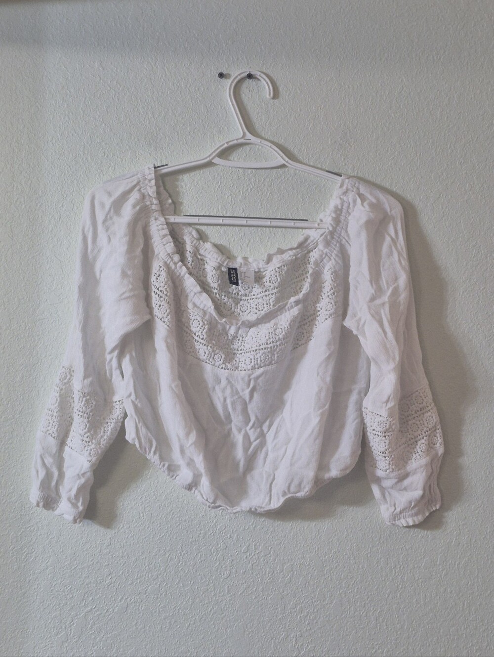 Divided White Crochet Peasant Blouse